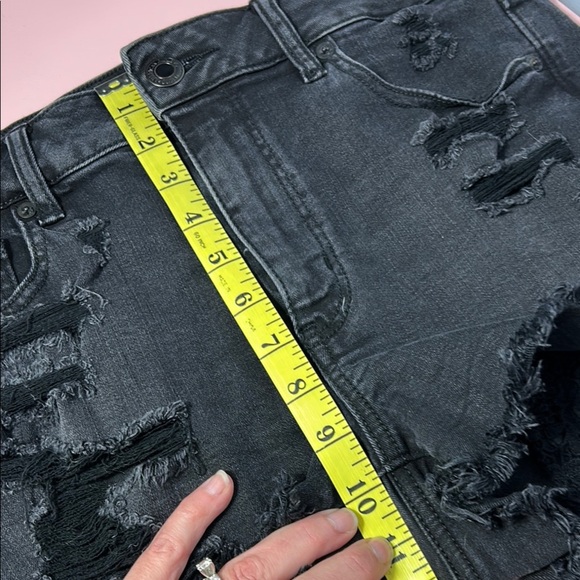 American Eagle Outfitters Black Hi Rise Shortie Distressed Jean Shorts - Picture 9 of 10